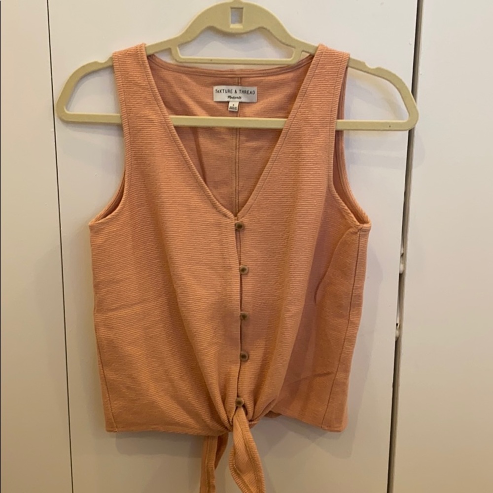 Coral Ribbed Tie Tank